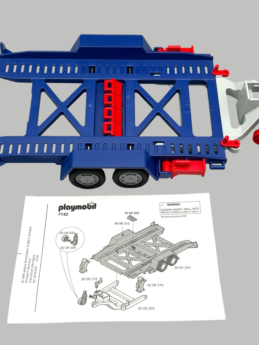 Playmobil Blue and Red Car Transporter Trailer Hauler - 7142